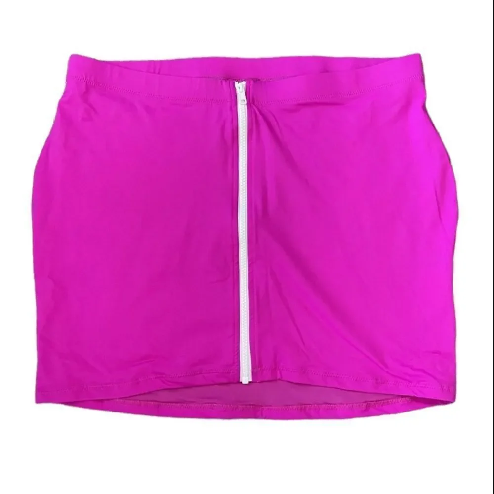 NWT SKIMS Sporty Zipper Swim Hybiscus Hot Pink Mini Swim Skirt